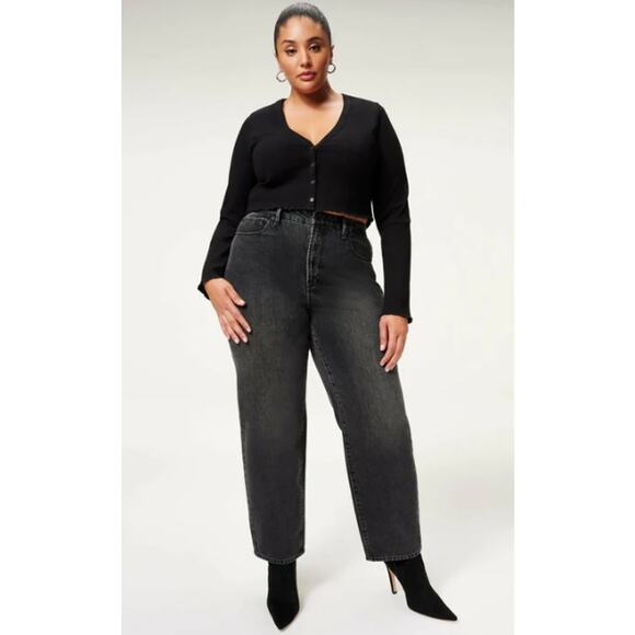 GOOD AMERICAN Women's 90s Trouser Jeans 22W Plus Black High Rise 100% Cotton NWT - Picture 1 of 10